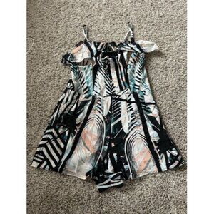 Material Girl Womens Long Beach Tie Front Geometric Tropical Romper Size Medium